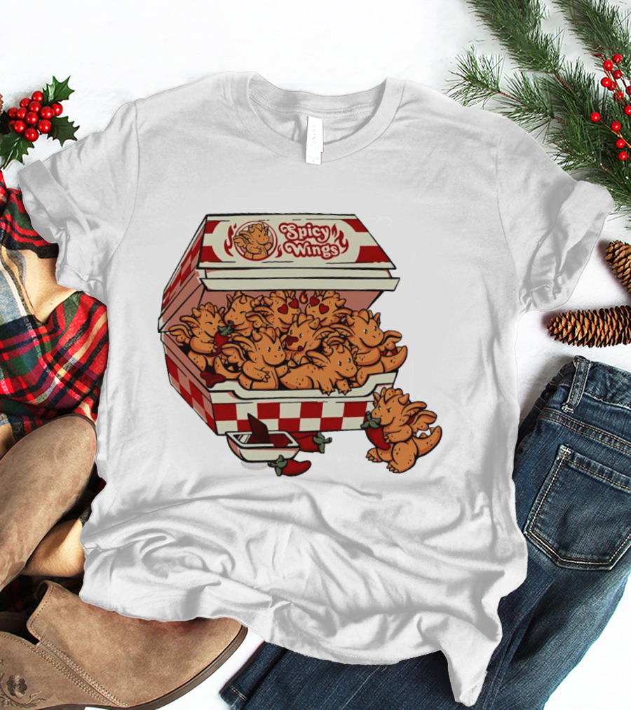 Spicy Wings Box Full Of Cute Dragons With Peppers And Hearts T-Shirt
