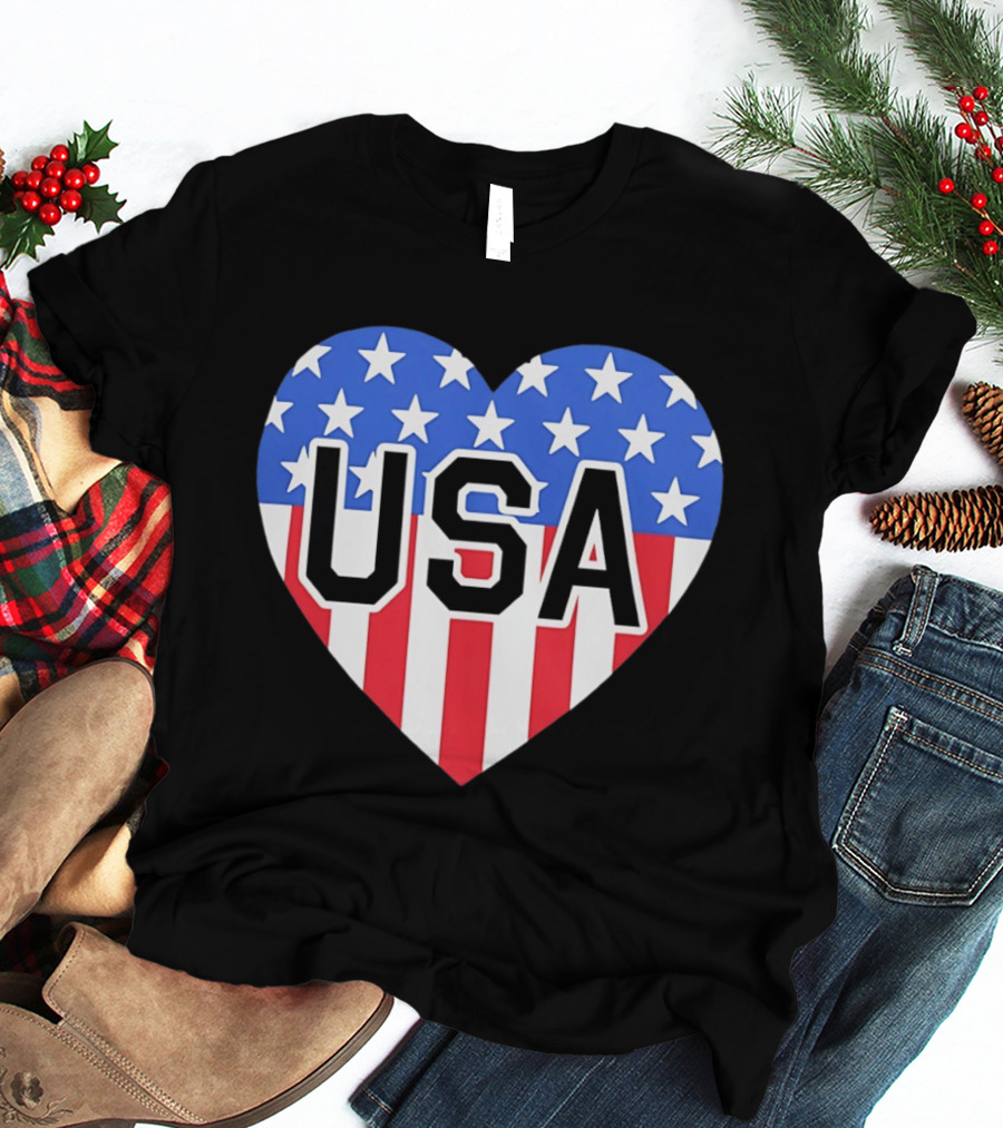 Patriotic USA Heart Shape Flag Stars And Stripes T-Shirt