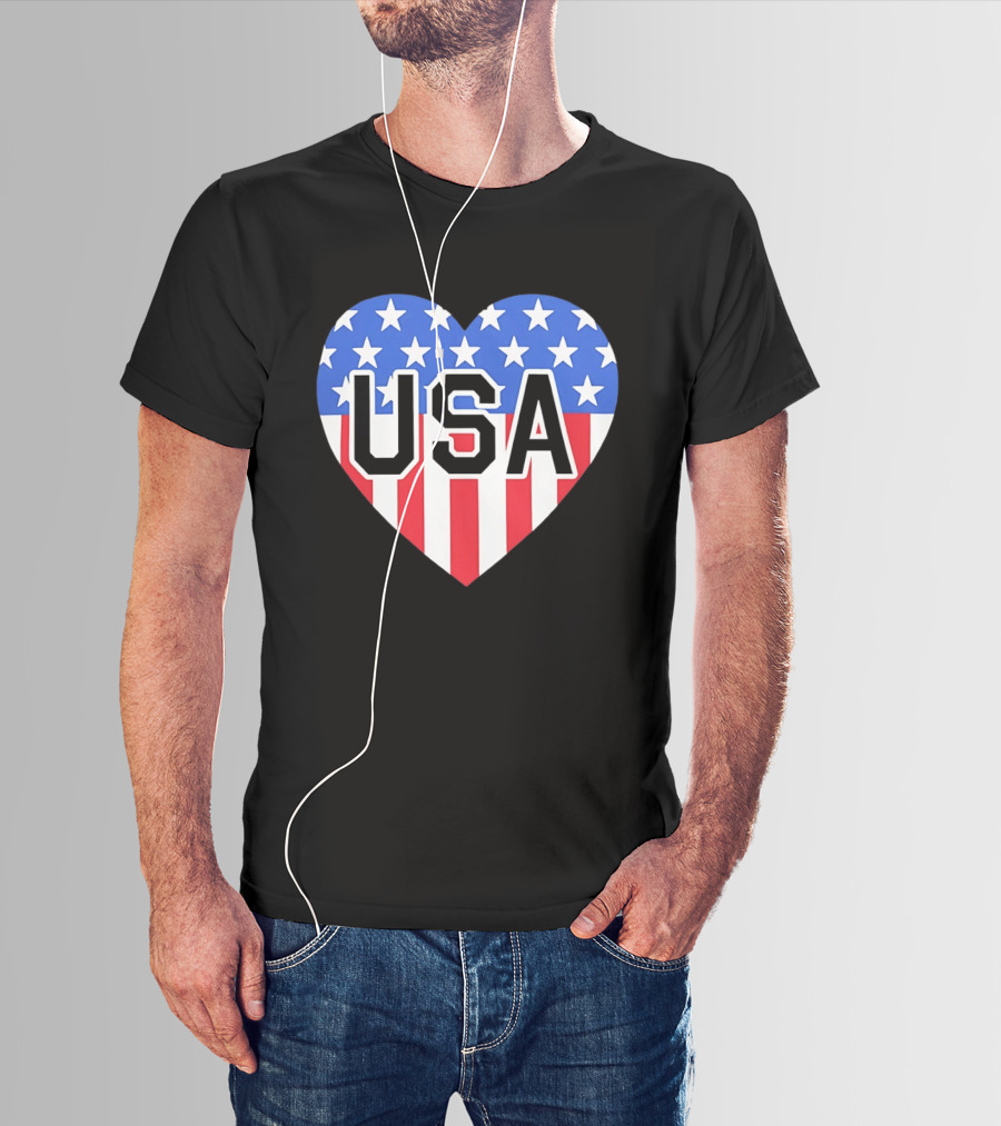 Patriotic USA Heart Shape Flag Stars And Stripes T-Shirt