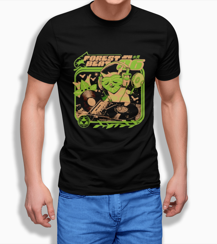 Forest Beat 06 Japan Music Vinyl Leaves Green Mask T-Shirt