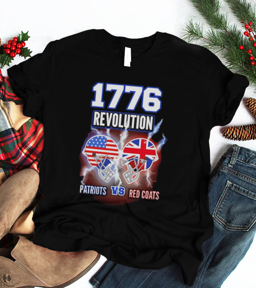 1776 Revolution Patriots Vs Red Coats American Flag British Flag Helmets Clash T-Shirt
