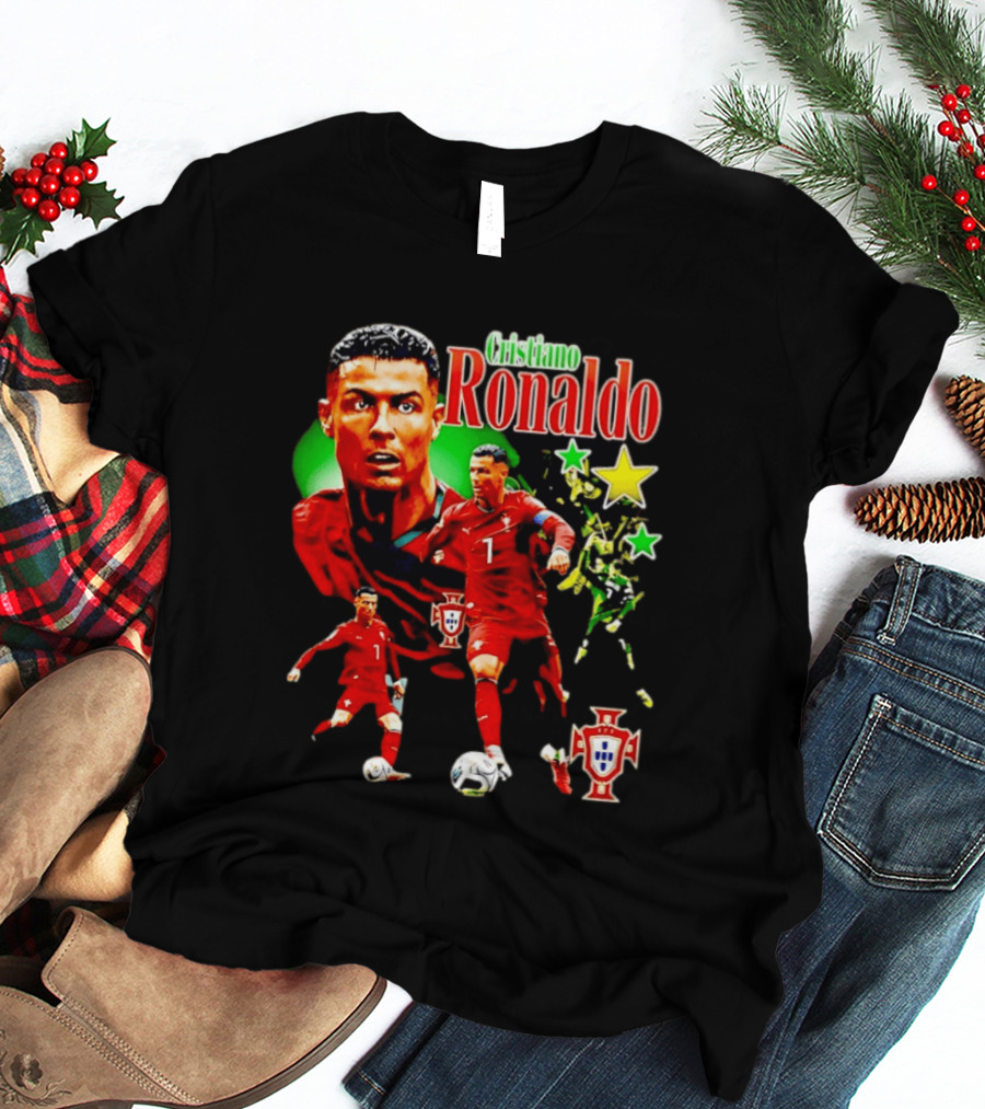 Cristiano Ronaldo Portugal Soccer Star Number 7 Iconic Footballer Illustration With Portugal T-Shirt