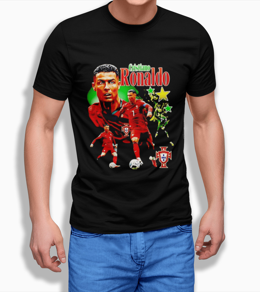 Cristiano Ronaldo Portugal Soccer Star Number 7 Iconic Footballer Illustration With Portugal T-Shirt