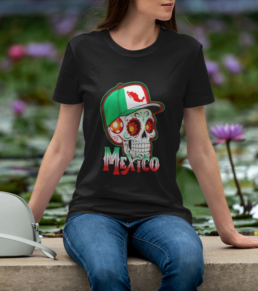 Mexico Sugar Skull Hat Map T-Shirt