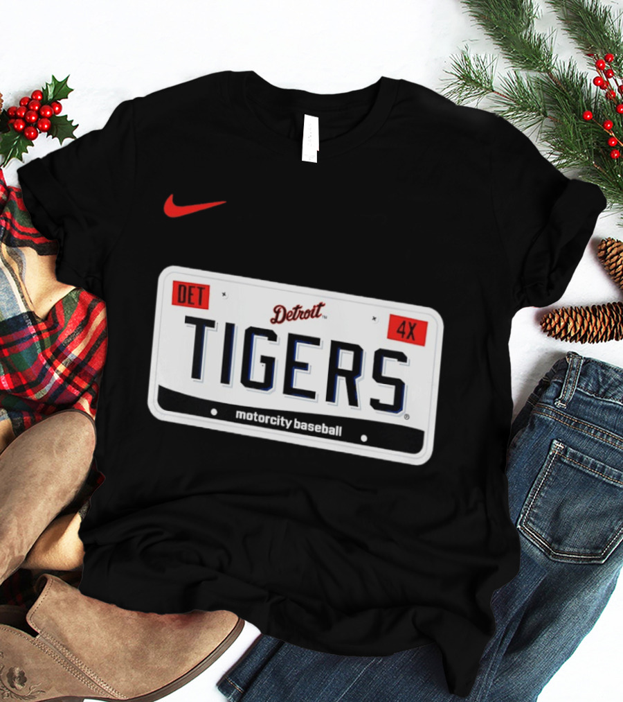 Detroit Tigers License Plate DET 4X Motorcity Baseball Nike T-Shirt