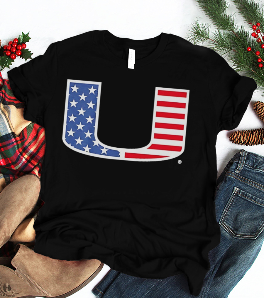 Miami Hurricanes USA Flag Stars Stripes Iconic Team T-Shirt