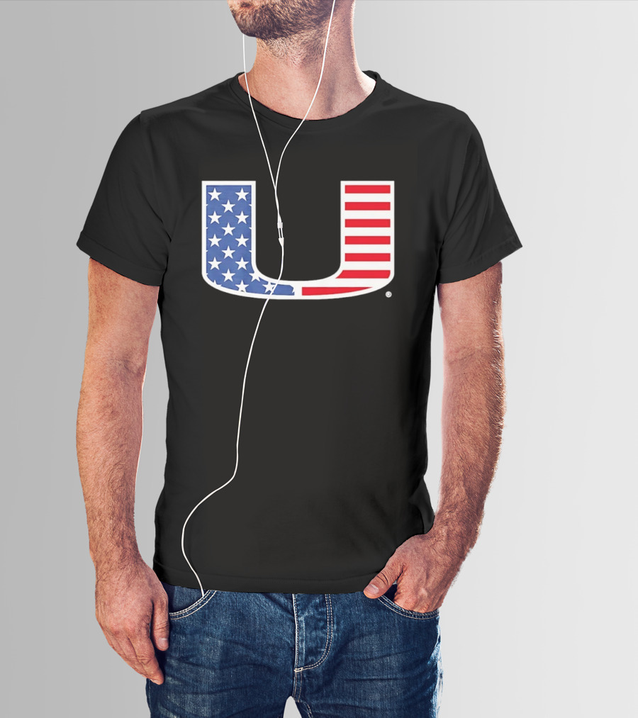 Miami Hurricanes USA Flag Stars Stripes Iconic Team T-Shirt