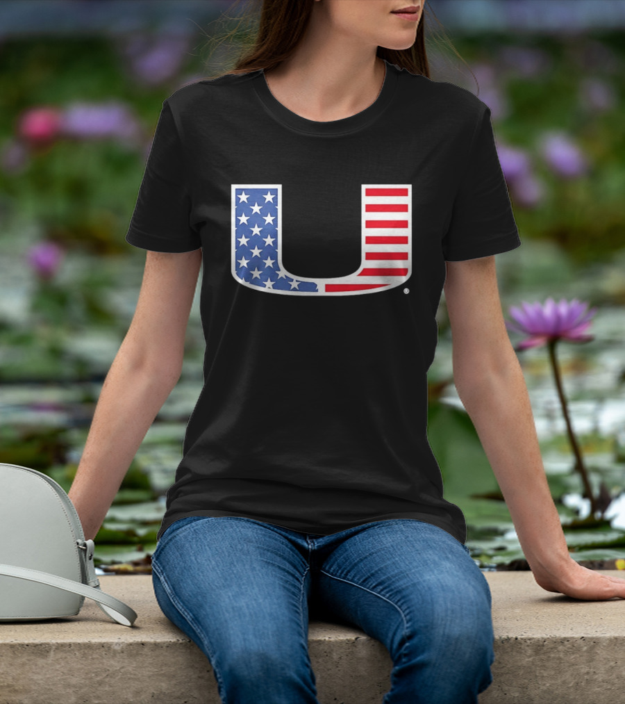 Miami Hurricanes USA Flag Stars Stripes Iconic Team T-Shirt