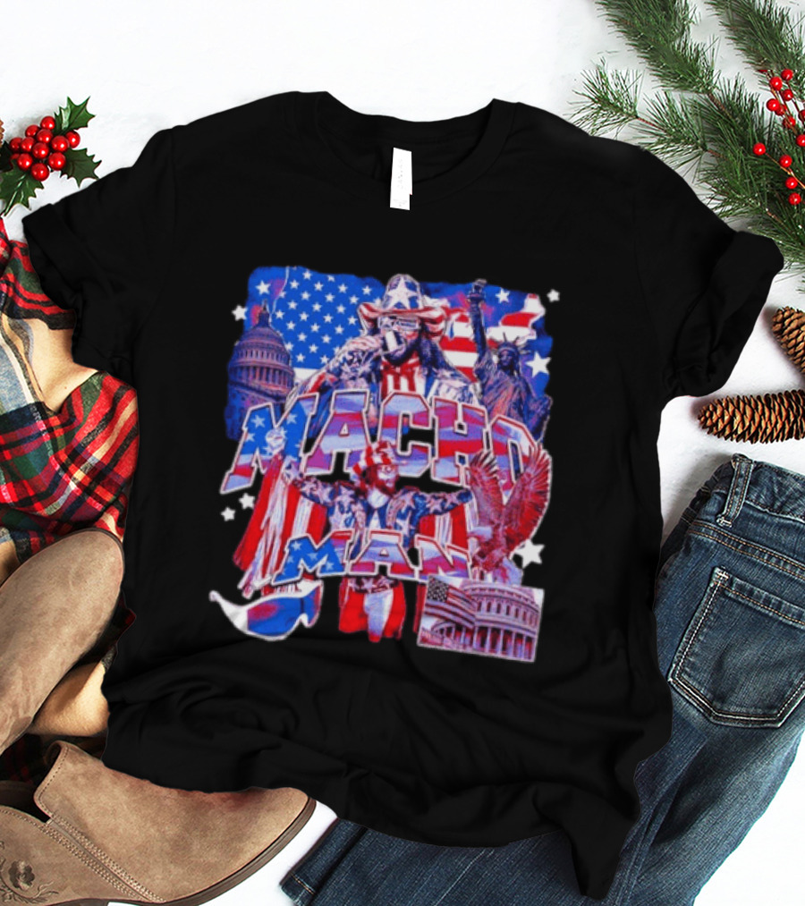 Macho Man America Independence Day Patriotic Retro USA T-Shirt