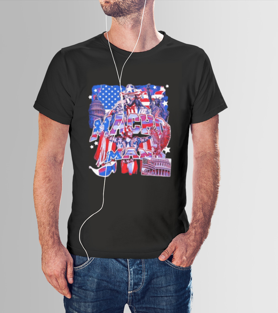 Macho Man America Independence Day Patriotic Retro USA T-Shirt
