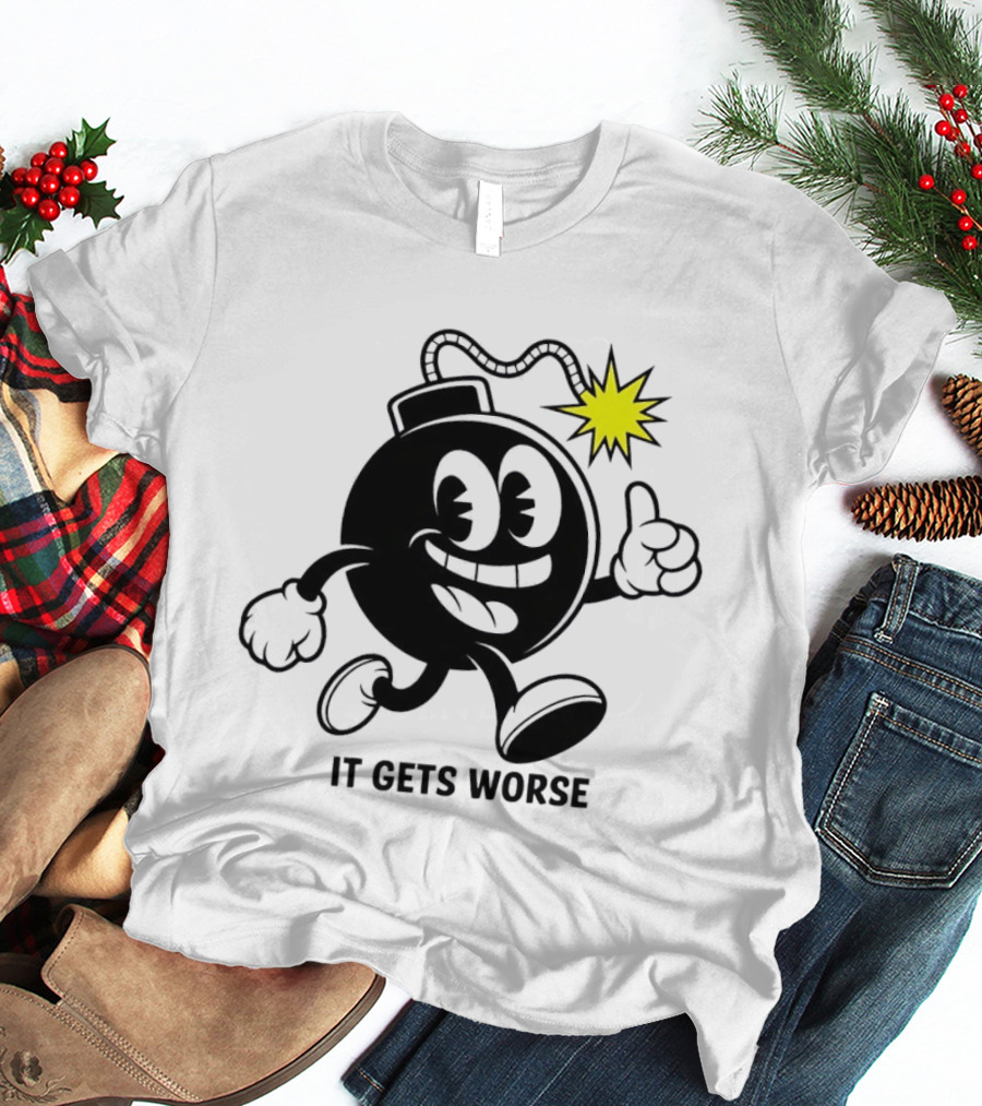 Bomb Walking Thumbs Up It Gets Worse Retro Cartoon T-Shirt