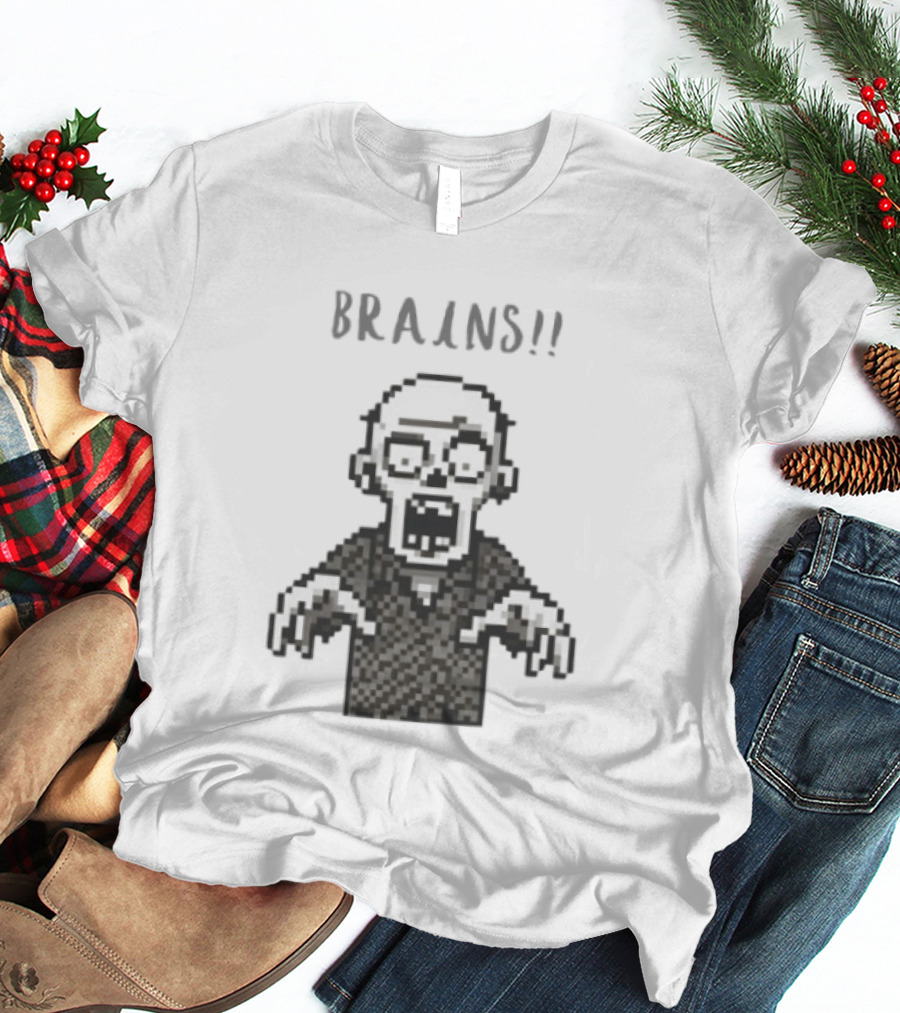 8 Bit Brains Pixel Zombie Undead Horror T-Shirt