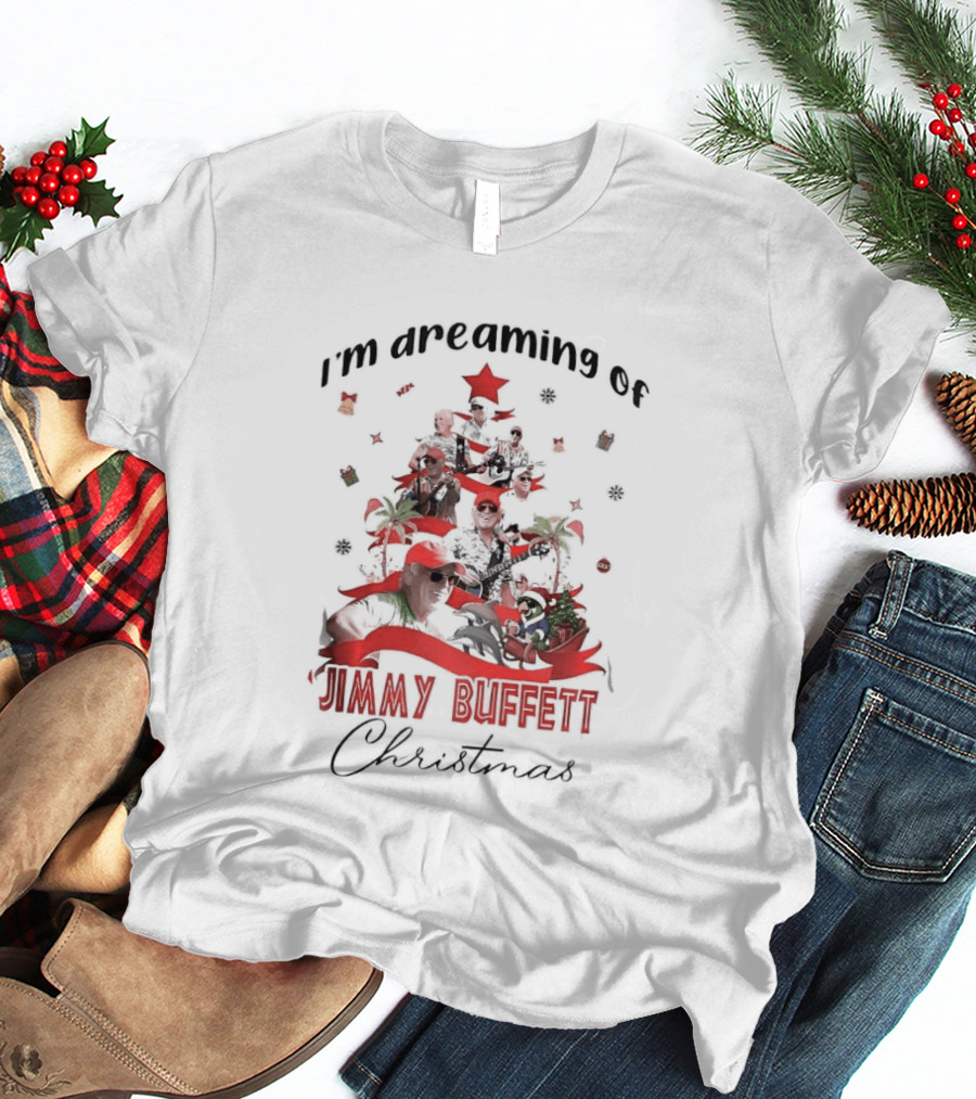 I'm Dreaming Of Jimmy Buffett Christmas Parrot Collage Tree T-Shirt