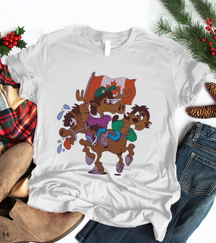 Slushy Noobz Horse Riders Cartoon Moose With Canada Flag T-Shirt
