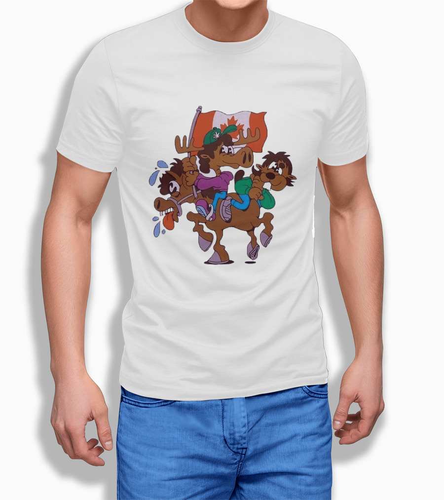 Slushy Noobz Horse Riders Cartoon Moose With Canada Flag T-Shirt