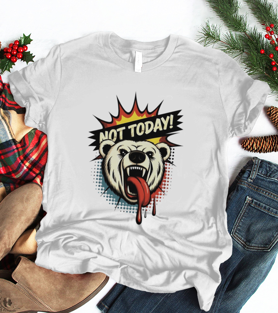 Polar Bear Roaring Not Today Comic Style Vibrant Pop Art Explosion T-Shirt