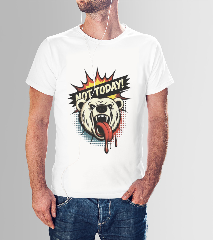 Polar Bear Roaring Not Today Comic Style Vibrant Pop Art Explosion T-Shirt