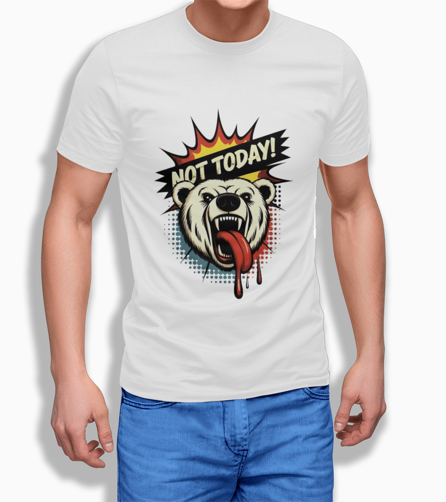 Polar Bear Roaring Not Today Comic Style Vibrant Pop Art Explosion T-Shirt