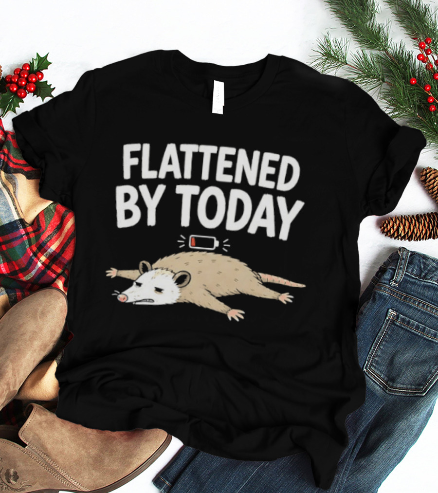 Flattened By Today Opossum Low Battery Humor T-Shirt