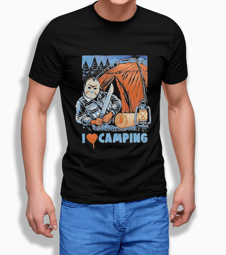 Jason Voorhees I Love Camping Knife Lantern Tent Iconic Horror T-Shirt