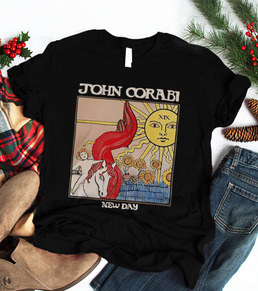 John Corabi New Day The Sun XIX Tarot Card Rider And Sunflowers T-Shirt