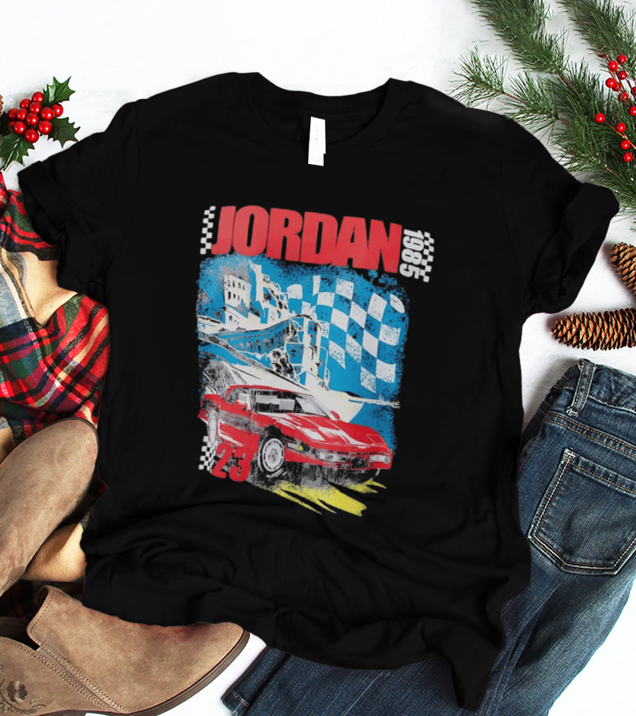 Jordan 1985 23 Chevrolet Corvette C4 Race Car Checkered Flag Racing T-Shirt