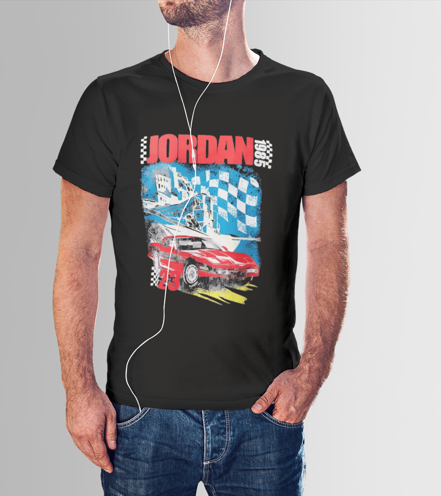 Jordan 1985 23 Chevrolet Corvette C4 Race Car Checkered Flag Racing T-Shirt