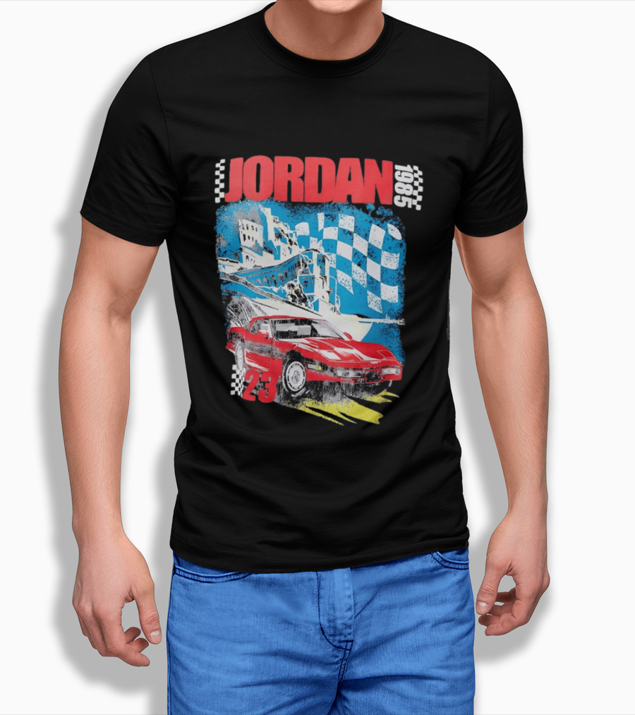 Jordan 1985 23 Chevrolet Corvette C4 Race Car Checkered Flag Racing T-Shirt