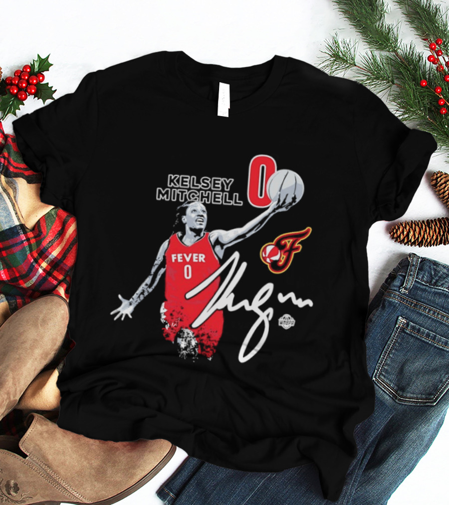 Kelsey Mitchell Indiana Fever 0 WNBA Player Signature T-Shirt