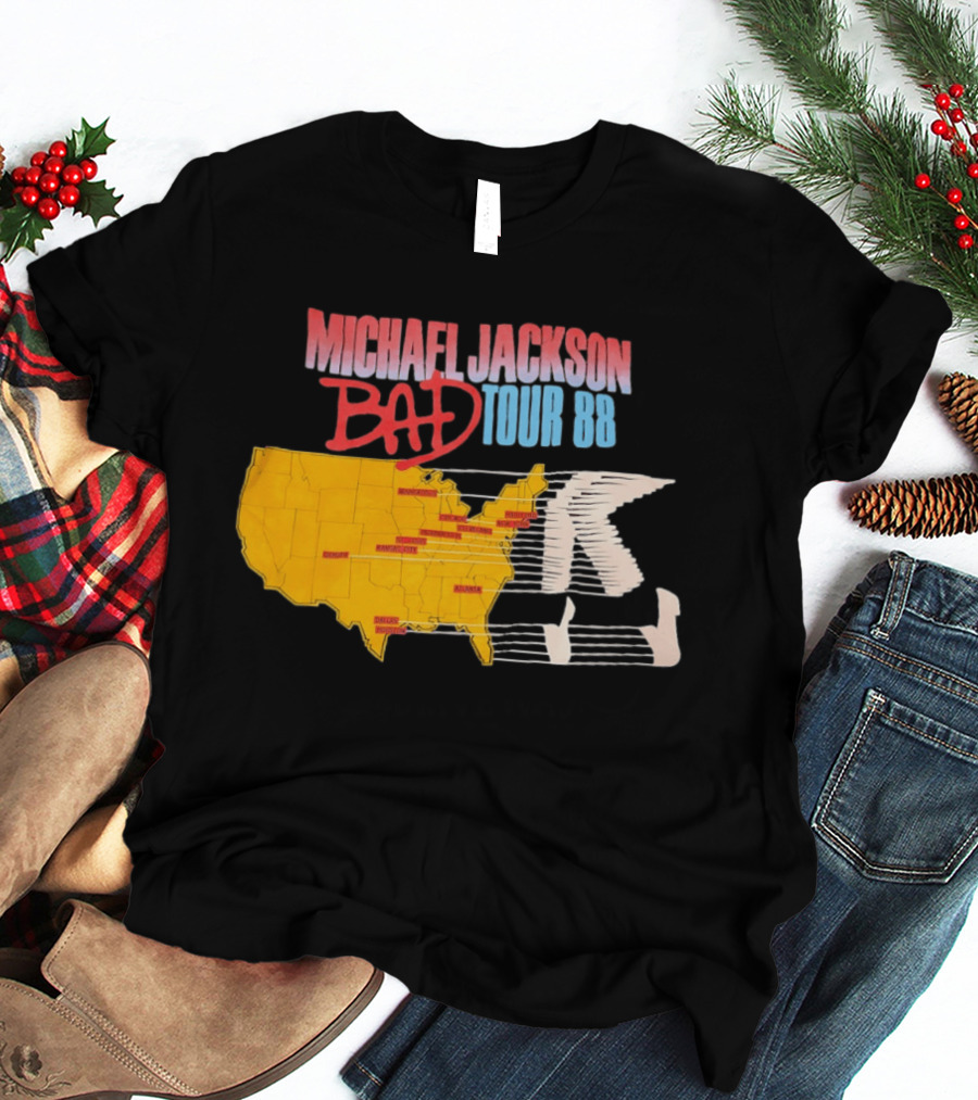 Michael Jackson BAD Tour 88 USA Map T-Shirt