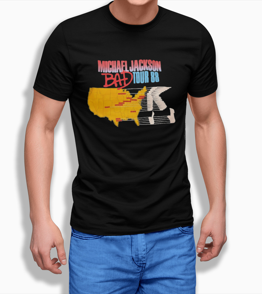 Michael Jackson BAD Tour 88 USA Map T-Shirt