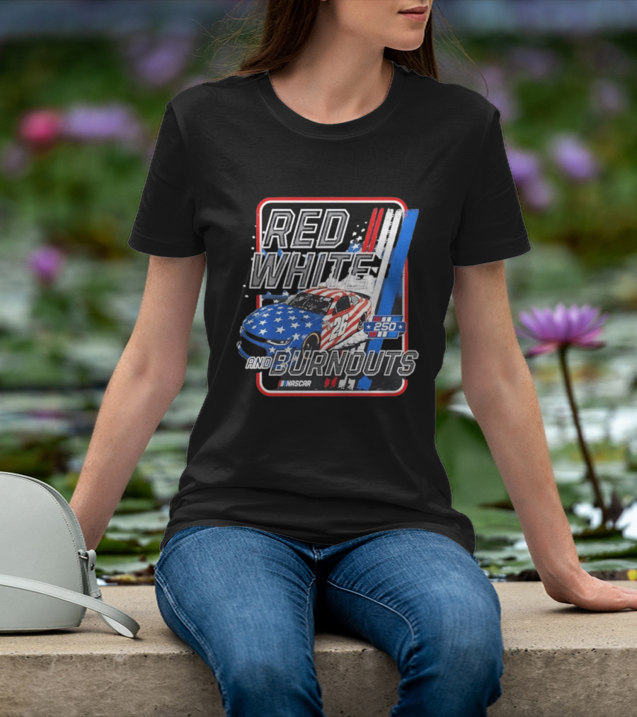 NASCAR Red White Burnouts 250 Racing Car 26 Stars Stripes T-Shirt