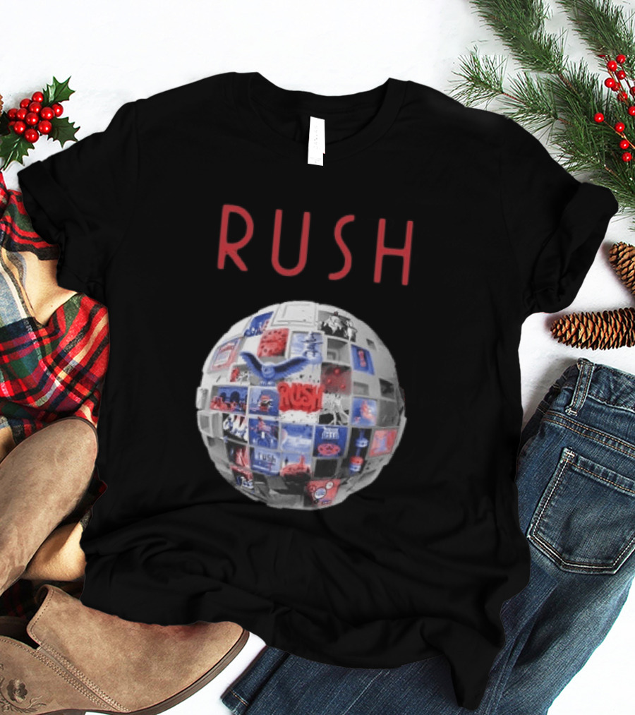 Rush All The World's An Album Tour 2026 2027 History Iconic Sphere Collage T-Shirt