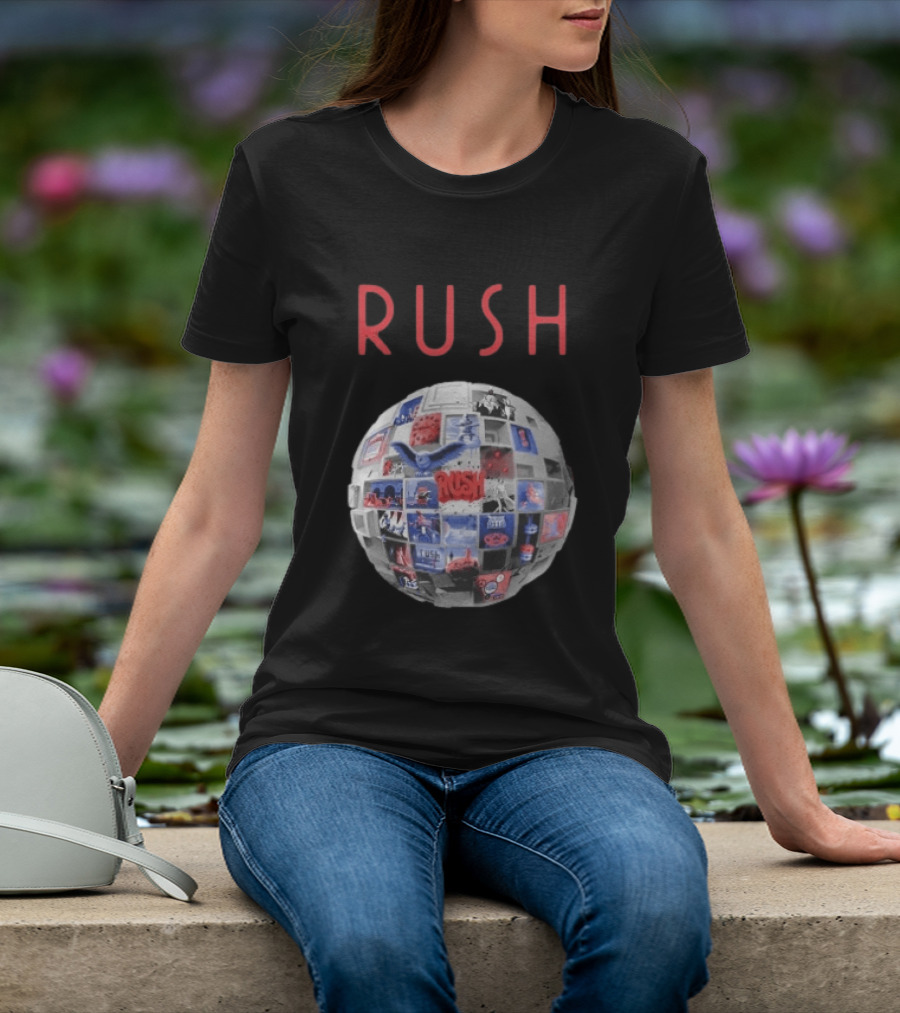 Rush All The World's An Album Tour 2026 2027 History Iconic Sphere Collage T-Shirt