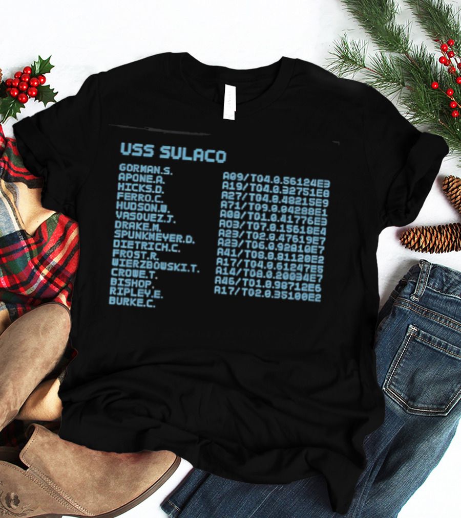 USS Sulaco Personnel Roster Aliens Ripley Hicks Hudson Vasquez Gorman Bishop T-Shirt
