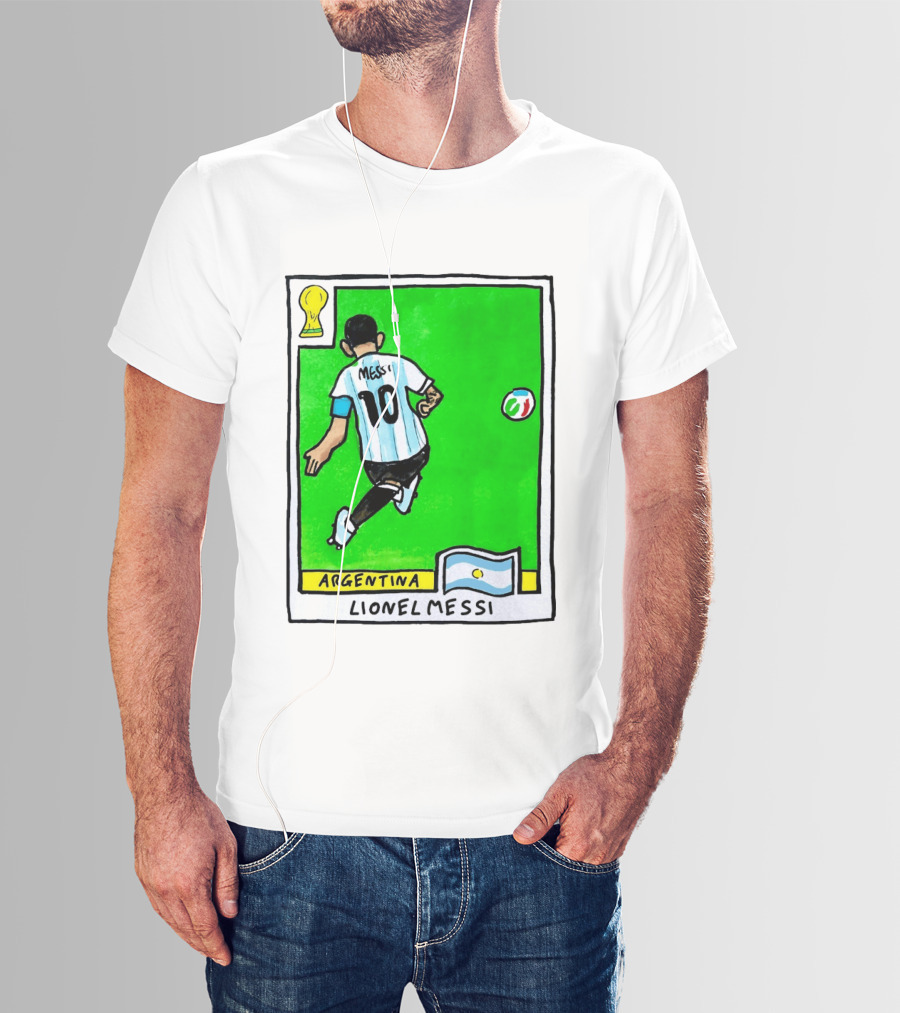 Lionel Messi Argentina Number 10 Football Card With World Cup And National Flag T-Shirt