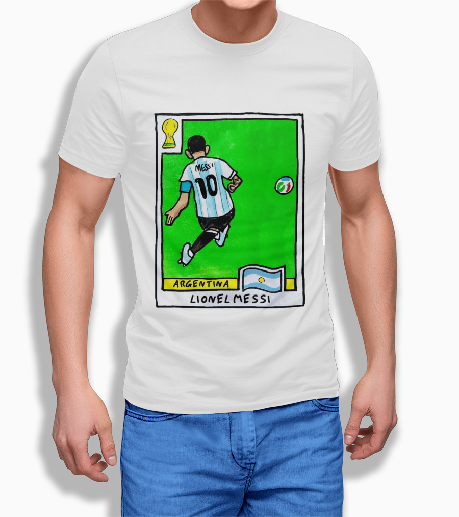Lionel Messi Argentina Number 10 Football Card With World Cup And National Flag T-Shirt