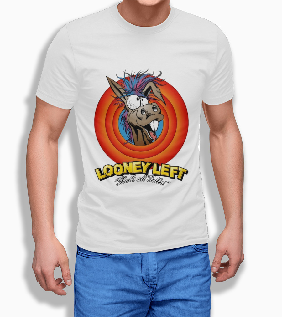 Looney Left That's All Folks Crazy Donkey Cartoon T-Shirt