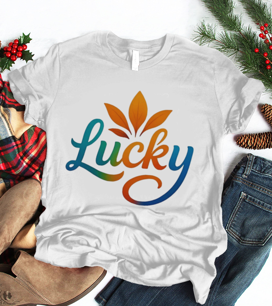 Lucky Colorful Leaves Blue And Orange Gradient T-Shirt