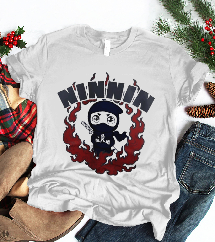 Ninin Ninja Chibi Flames Katana T-Shirt