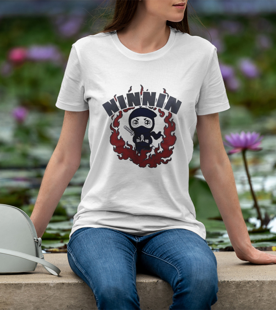 Ninin Ninja Chibi Flames Katana T-Shirt