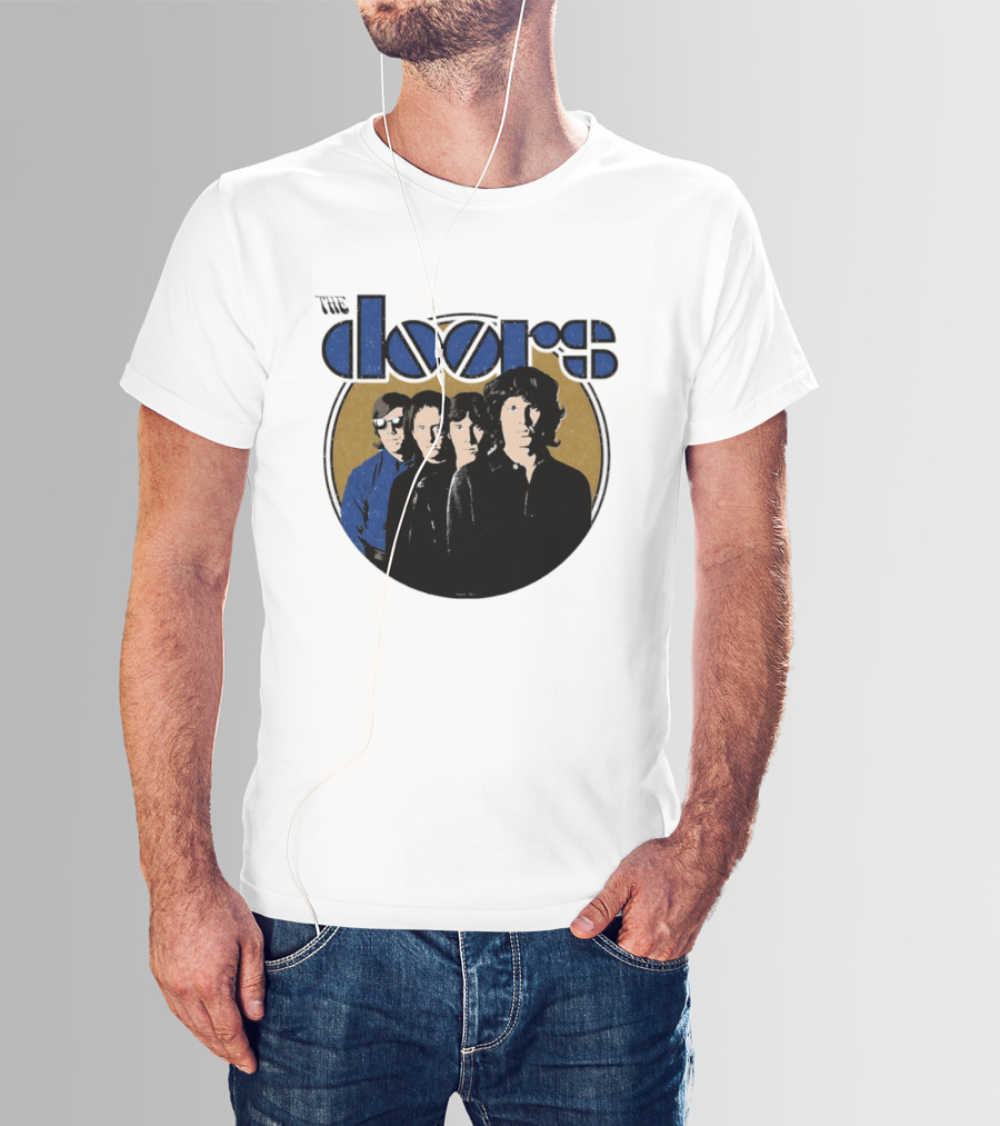 The Doors Faces Band Members Iconic Gold Circle T-Shirt