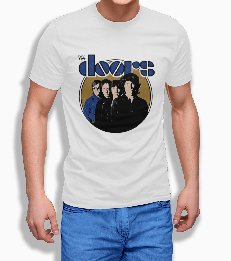 The Doors Faces Band Members Iconic Gold Circle T-Shirt
