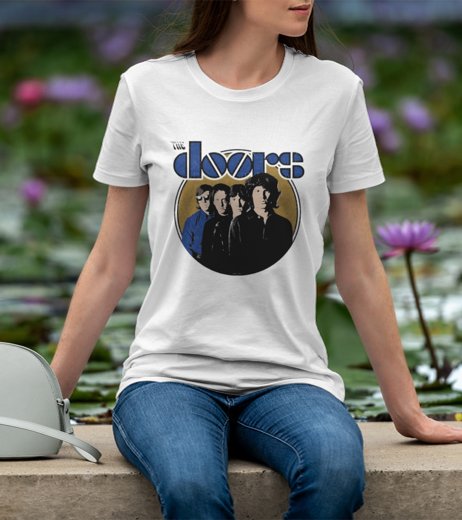 The Doors Faces Band Members Iconic Gold Circle T-Shirt
