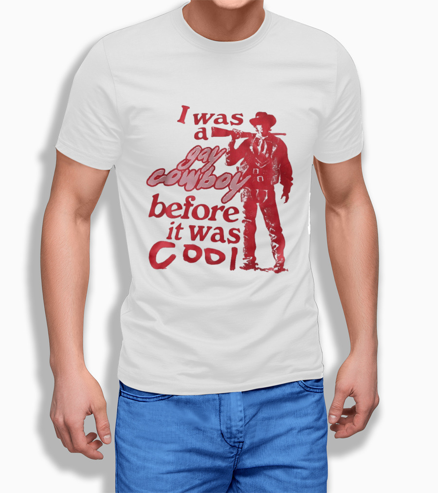 I Was A Gay Cowboy Before It Was Cool LGBTQ Pride Western Humor Red Figure T-Shirt