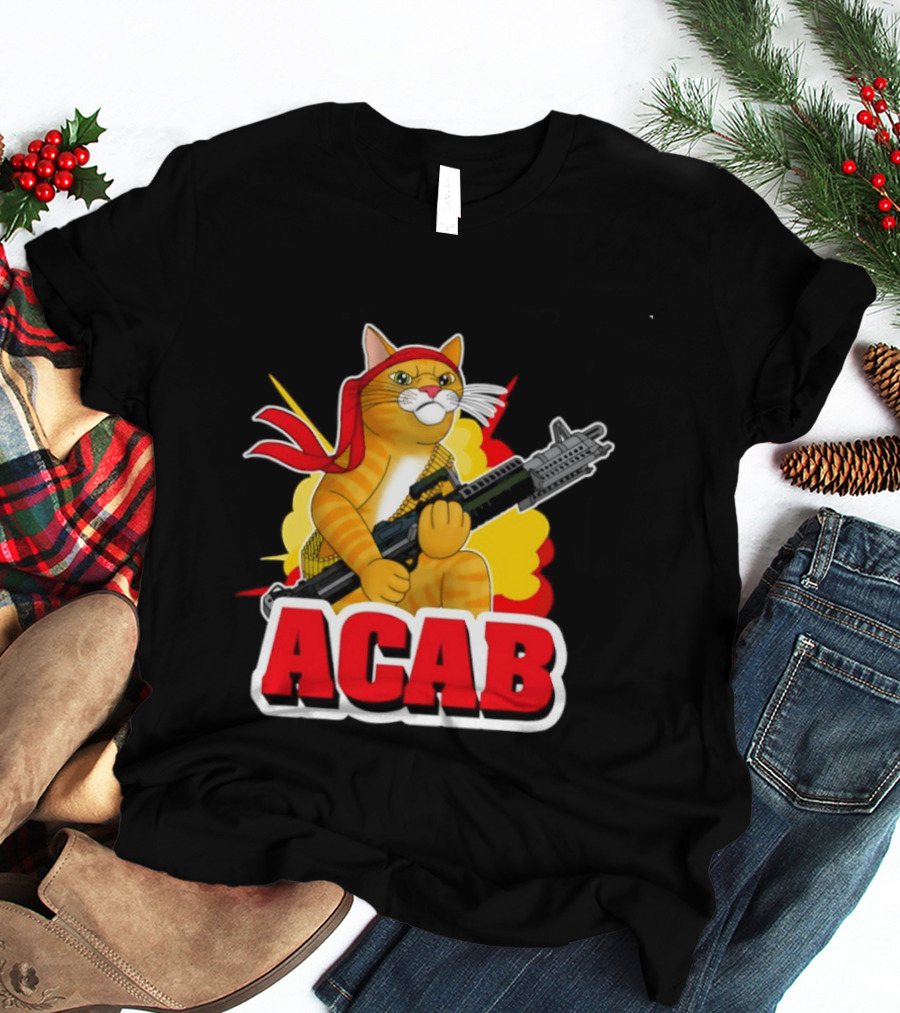 ACAB All Cats Are Badasses Rocket Launcher Cat With Red Bandana T-Shirt
