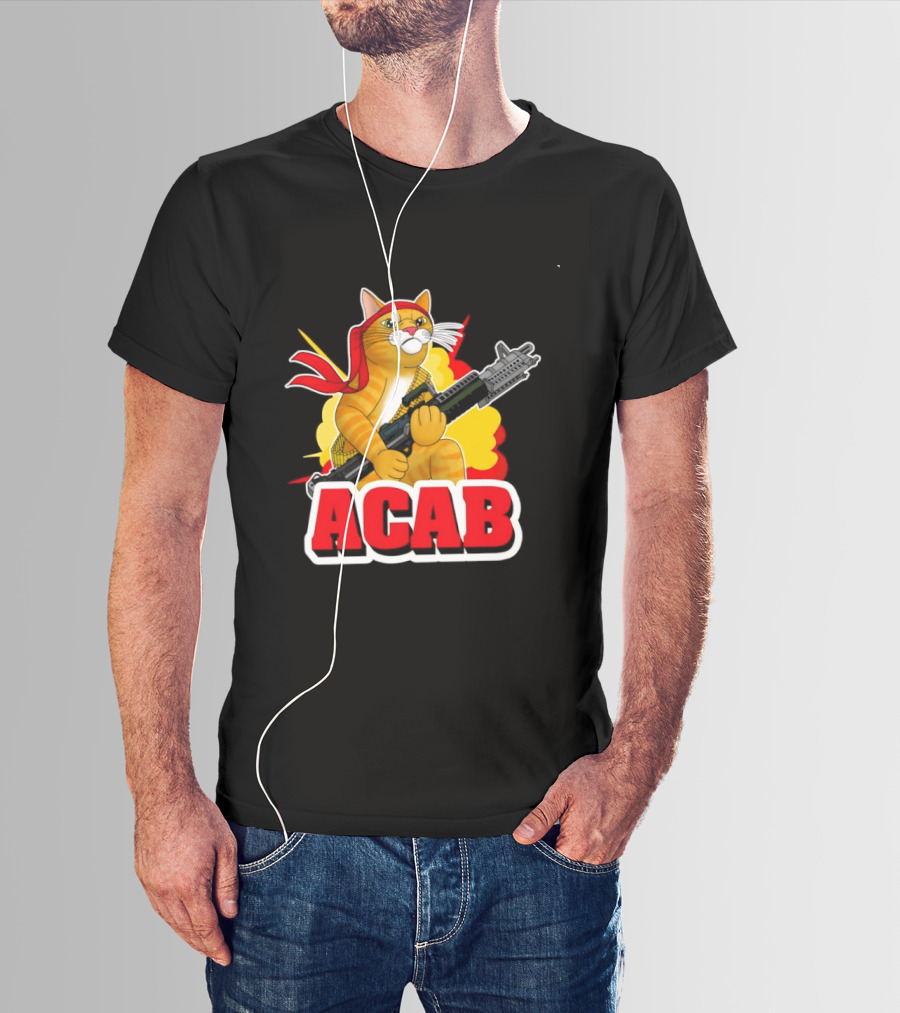 ACAB All Cats Are Badasses Rocket Launcher Cat With Red Bandana T-Shirt