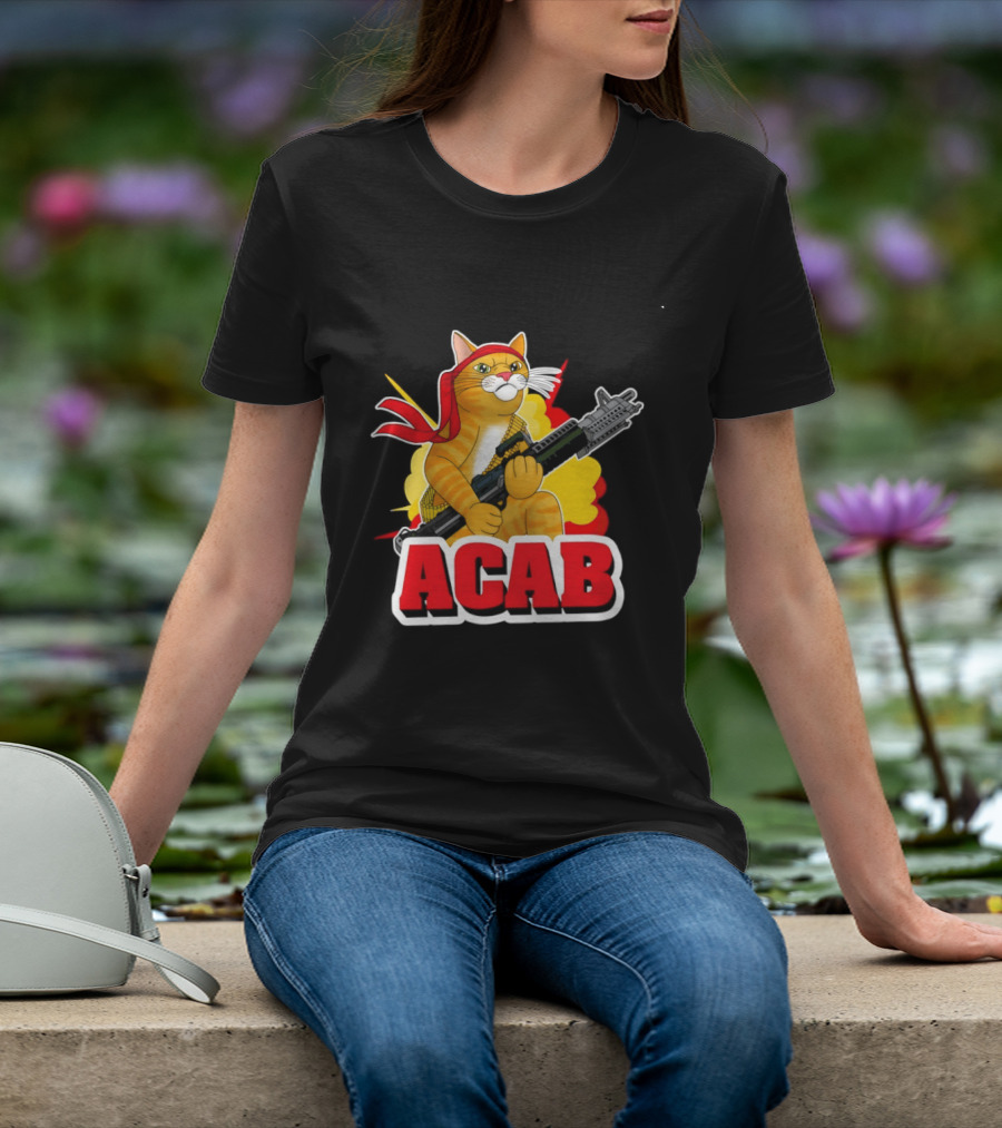 ACAB All Cats Are Badasses Rocket Launcher Cat With Red Bandana T-Shirt