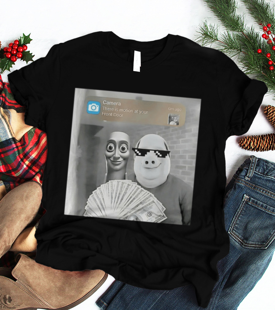 Camera There Is Motion At Your Front Door Meme Pig Mask And Funny Faceувель� T-Shirt