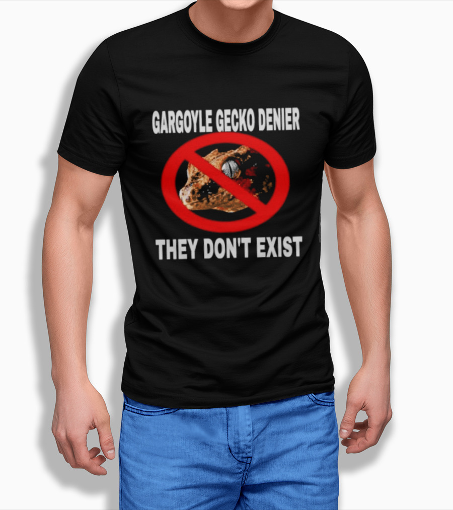 Gargoyle Gecko Denier They Don't Exist Reptile Red Circle Slash T-Shirt